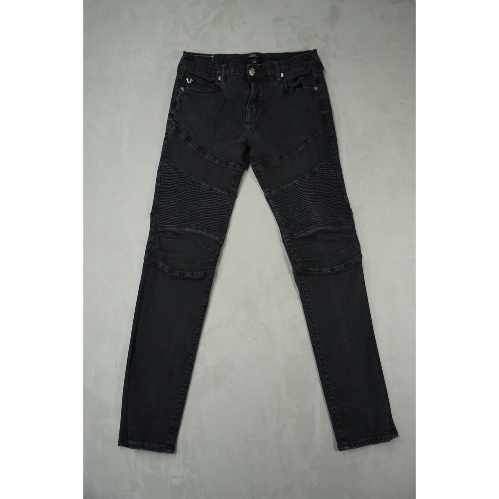 True Religion Men's Black Skinny Moto Jeans